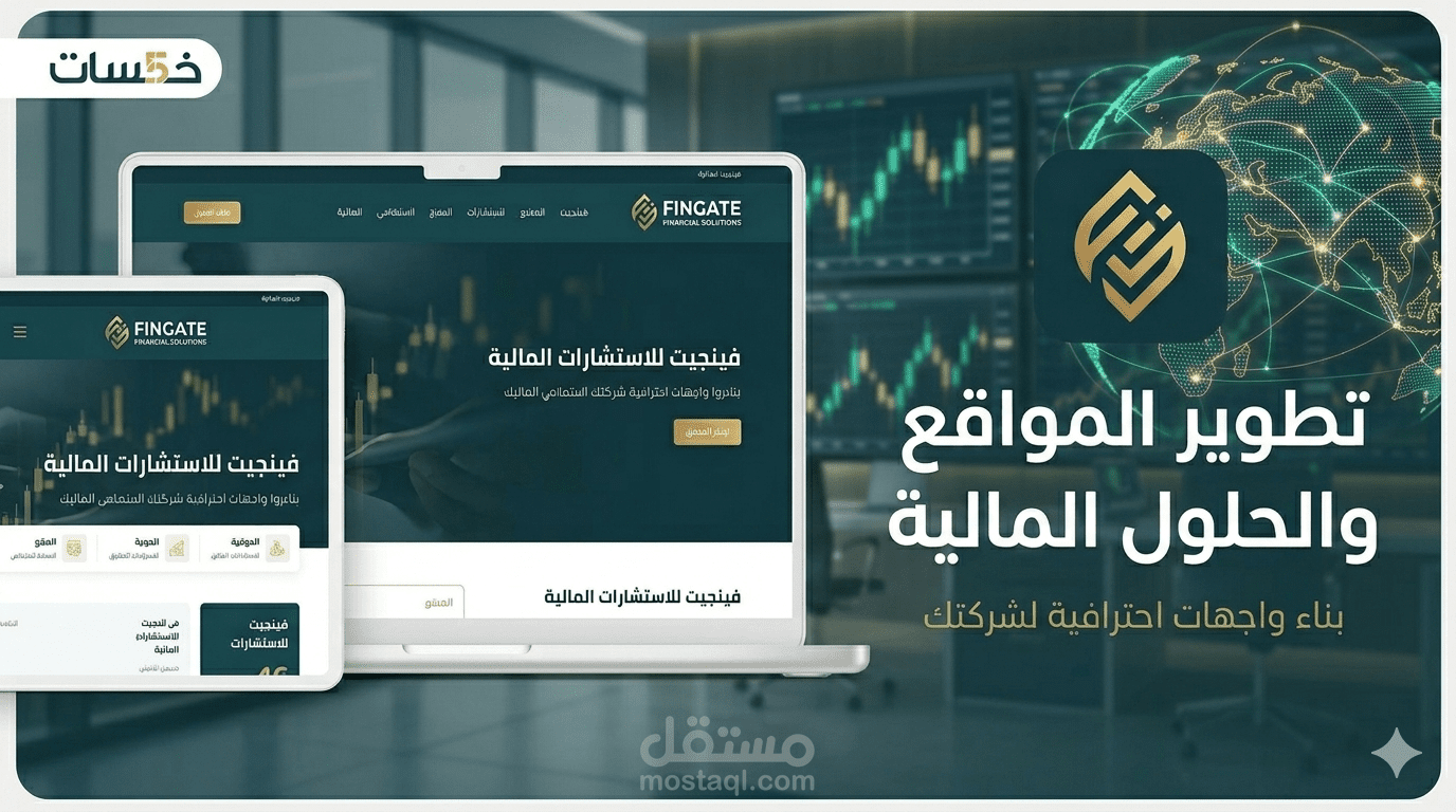 تطوير وتصميم موقع شركة "FinGate" للاستشارات المالية والفرص الاستثمارية