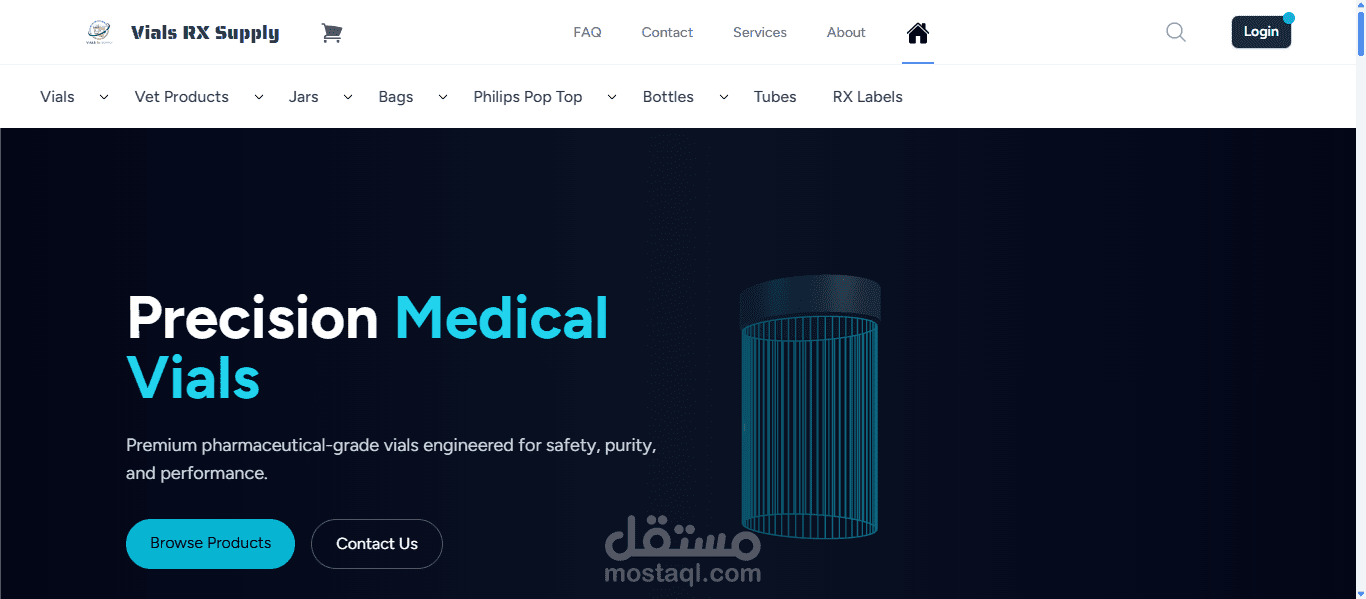 تطوير متجر إلكتروني لبيع عبوات الأدوية ومستلزمات التغليف الدوائي