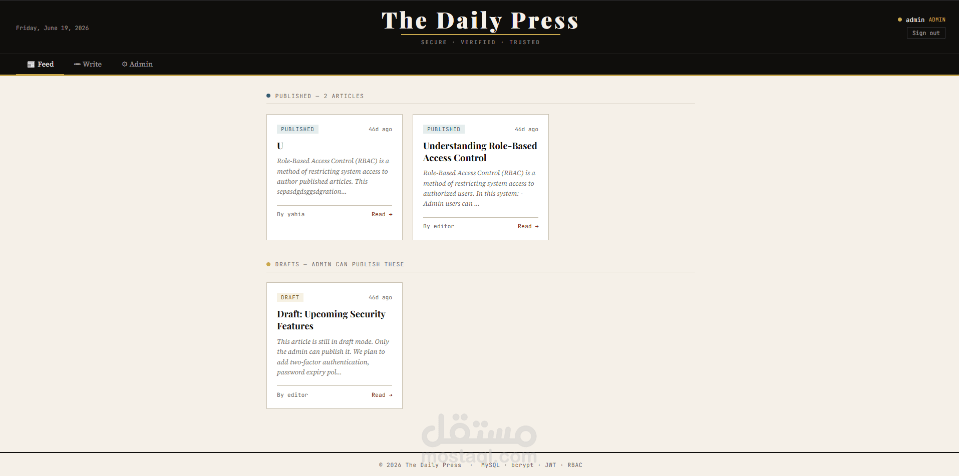 منصة أخبار إلكترونية بنظام صلاحيات وأمان متقدم — The Daily Press