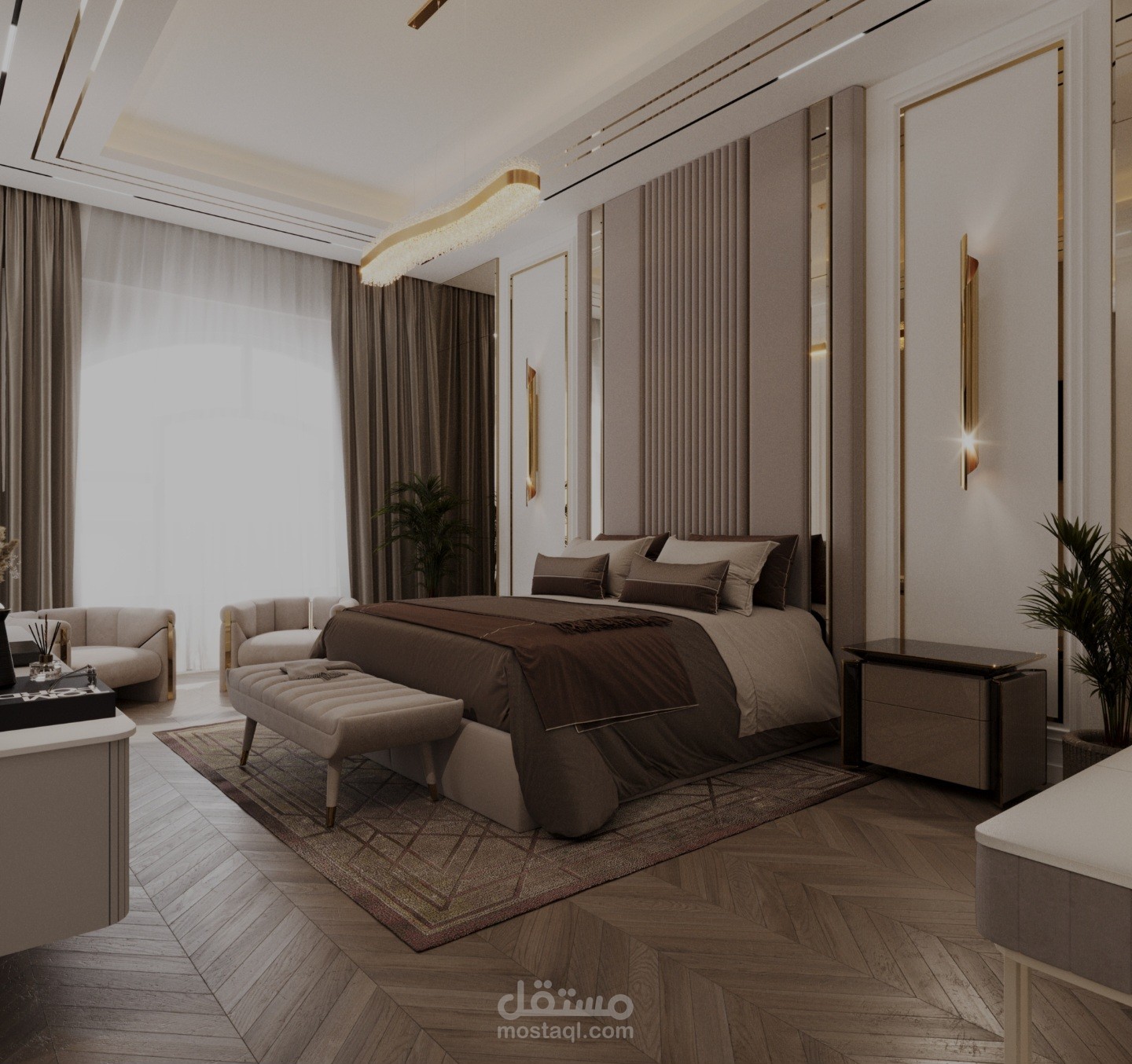 تصميم جناح نوم ماستر بنمط نيو كلاسيك