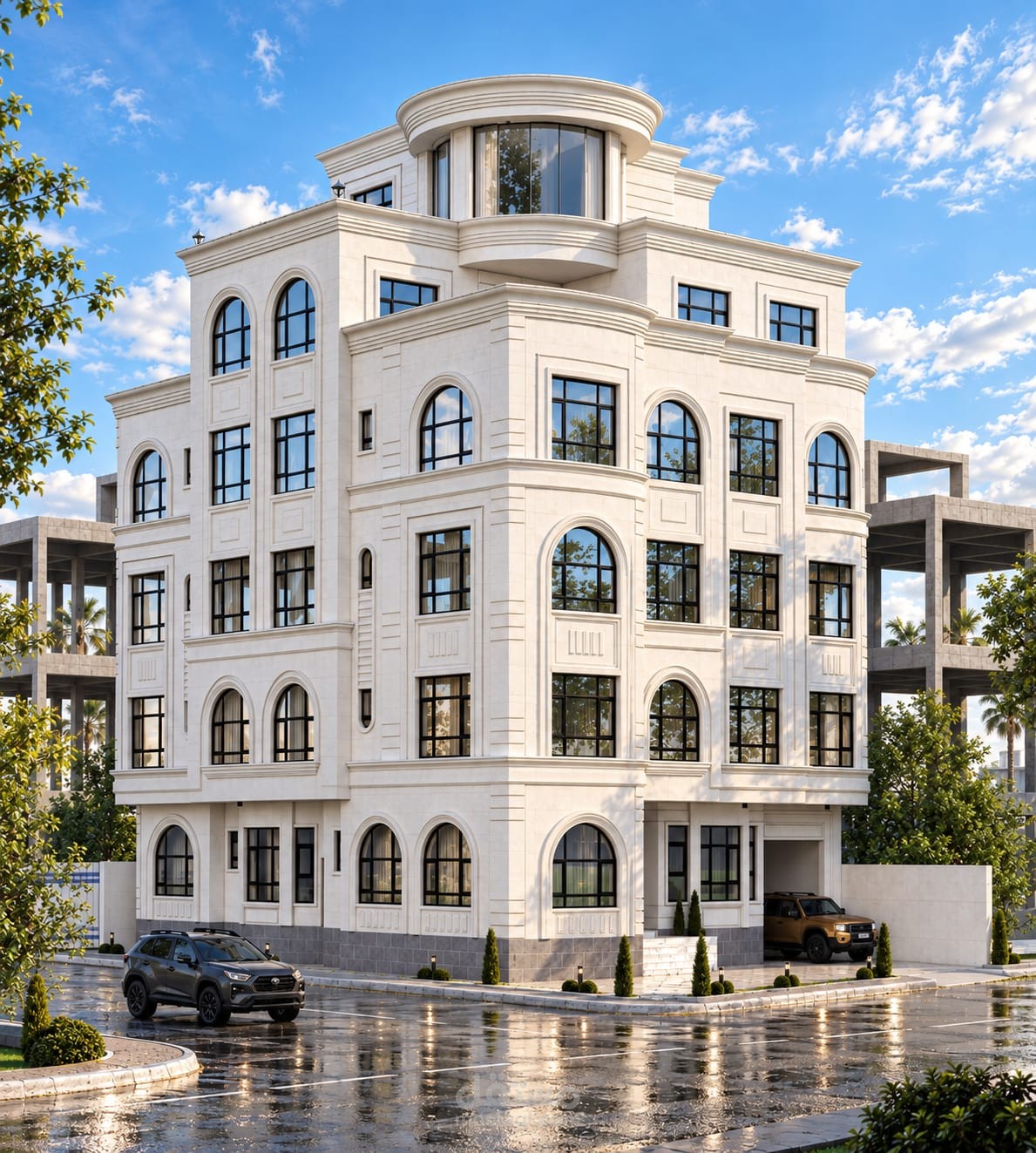 تصميم واجهات خارجية لمبنى سكني تجاري