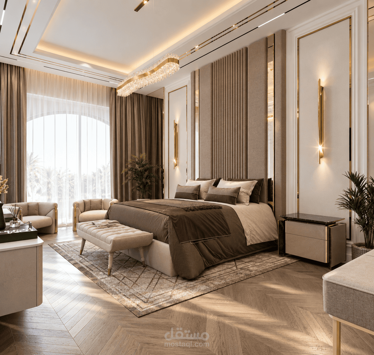 تصميم جناح نوم ماستر بنمط نيو كلاسيك