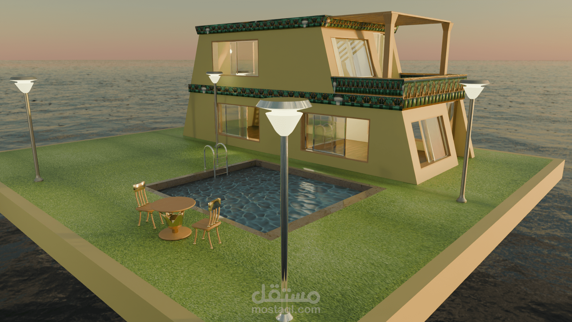 تصميم شاليه عصري بلمسة فرعونية ساحرة ثلاثي الأبعاد | Modern Pharaonic Villa 3D Showcase