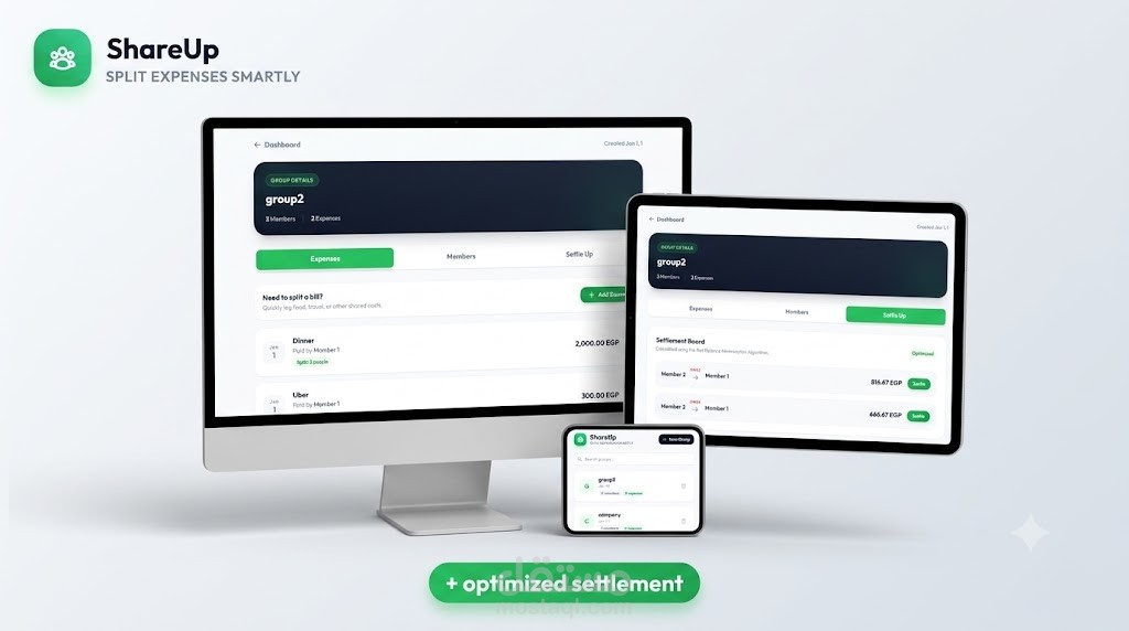 نظام ShareUp لإدارة وتسوية المصاريف المشتركة بين الاشخاص والمجموعات