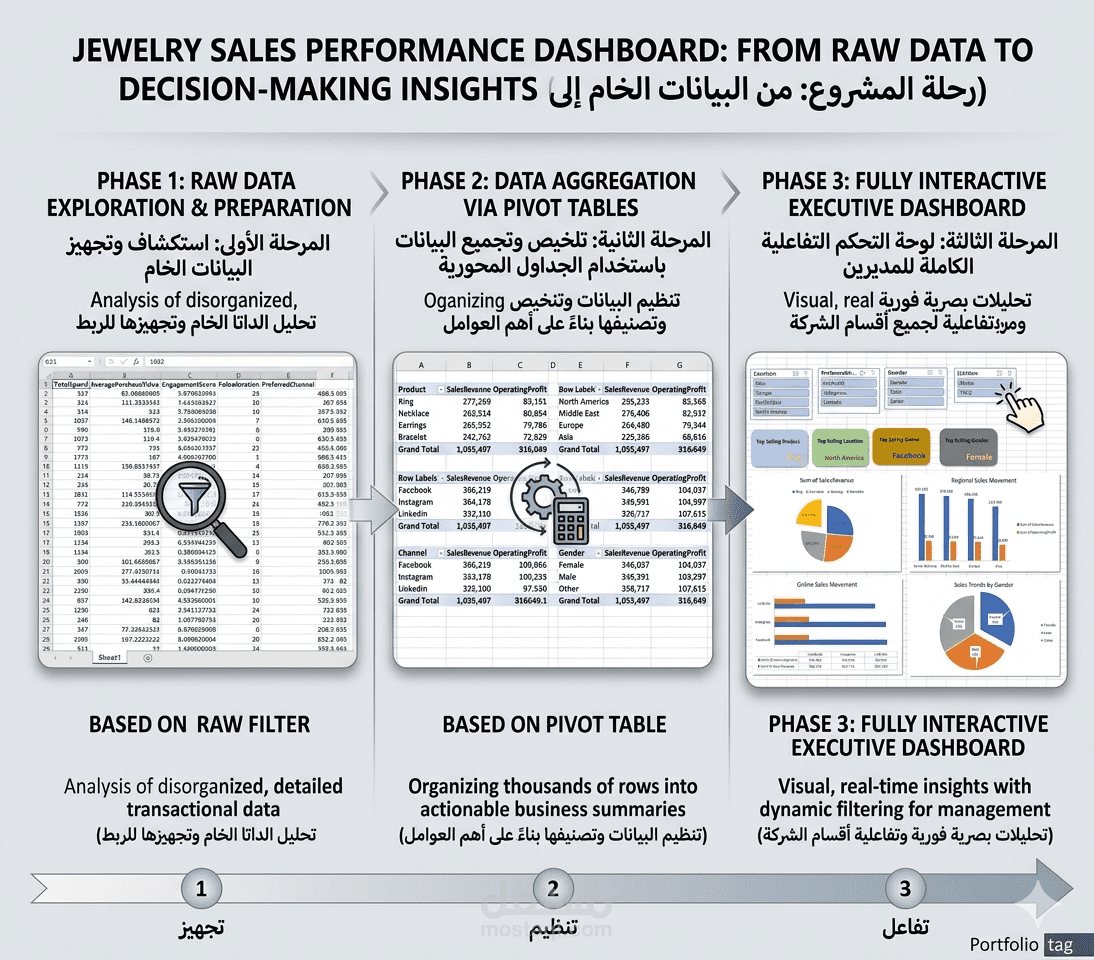 مشروع تحليل أداء مبيعات المجوهرات ولائحة التحكم التفاعلية | Jewelry Sales Performance Dashboard