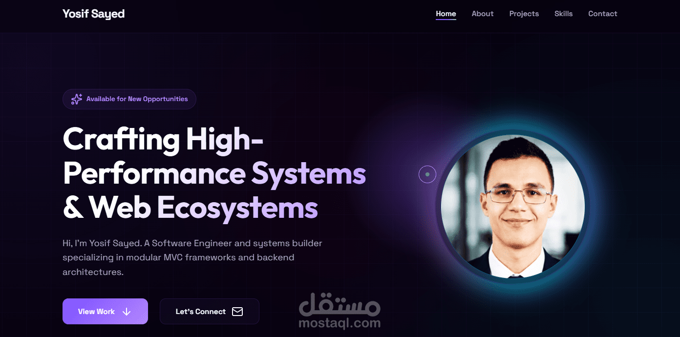 تصميم موقع Portfolio شخصي لعرض المهارات والمشاريع