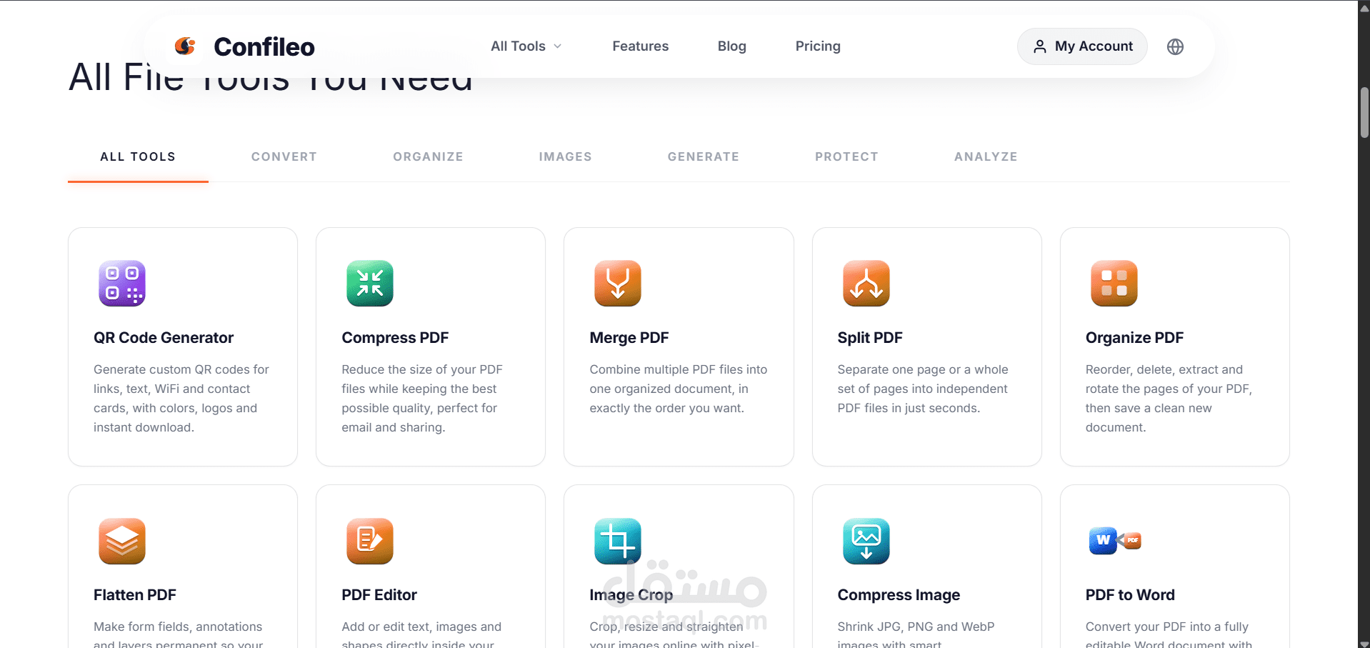 Confileo — منصة أدوات PDF و Word و Excel بخمس لغات (Full Stack)