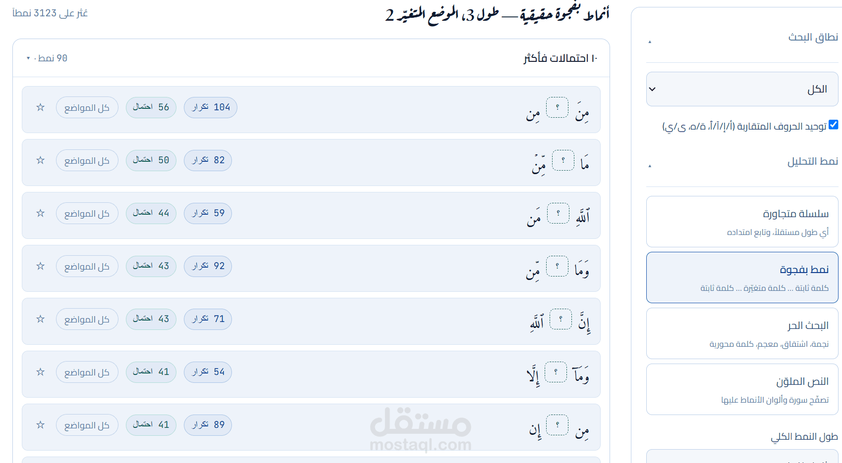 نموذج لغوي مبسط لتحليل الانماط القرانية