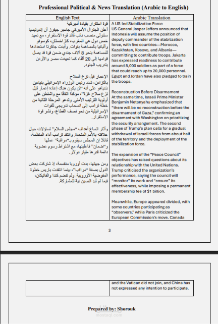 Professional Political & Media Translation (English to Arabic)