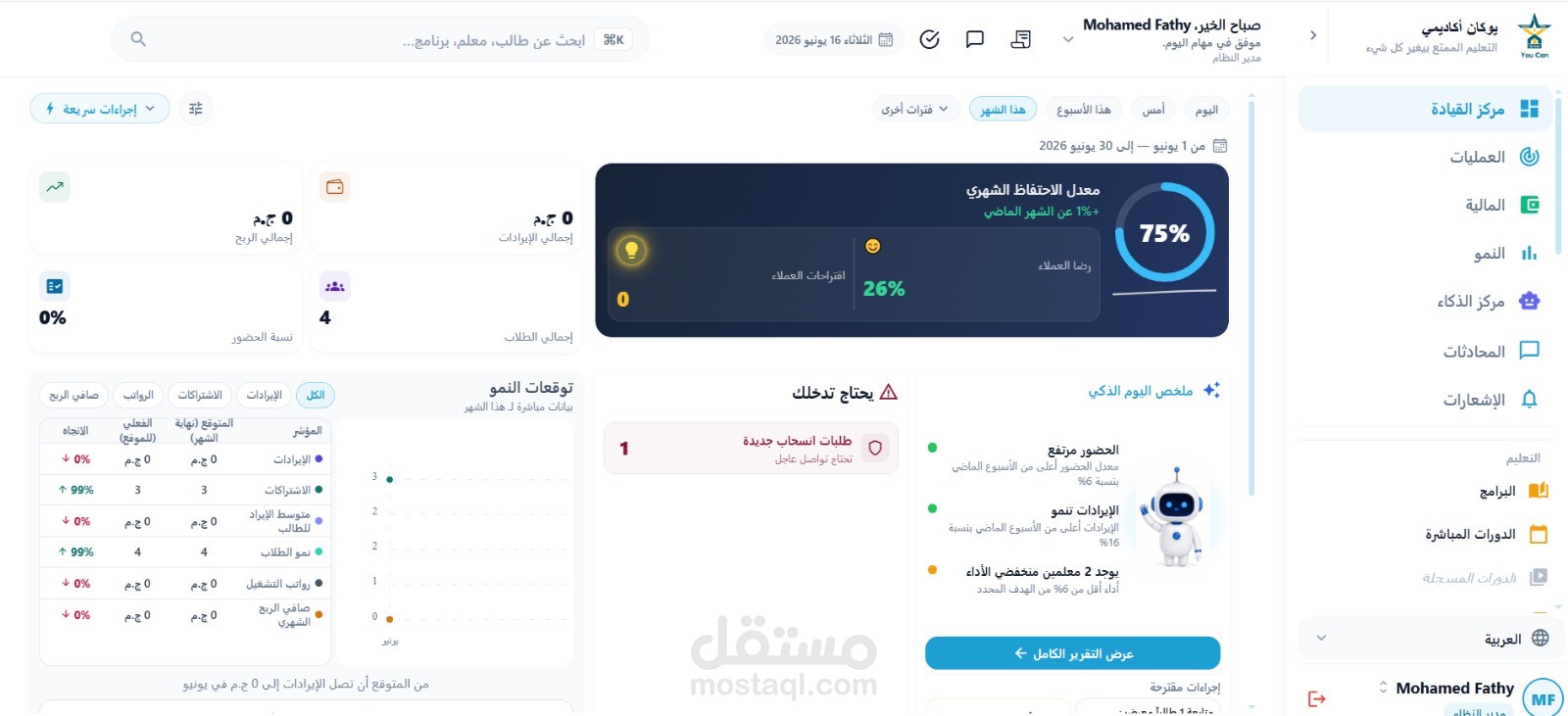تصميم وتطوير نظام حسابات ورواتب ولوحة تحكم مالية