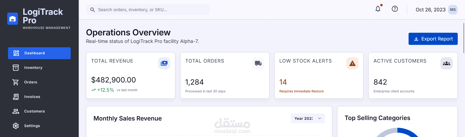 تصميم وتطوير لوحة تحكم سحابية متطورة لإدارة المستودعات والتجارة الإلكترونية | LogiTrack Pro Dashboard