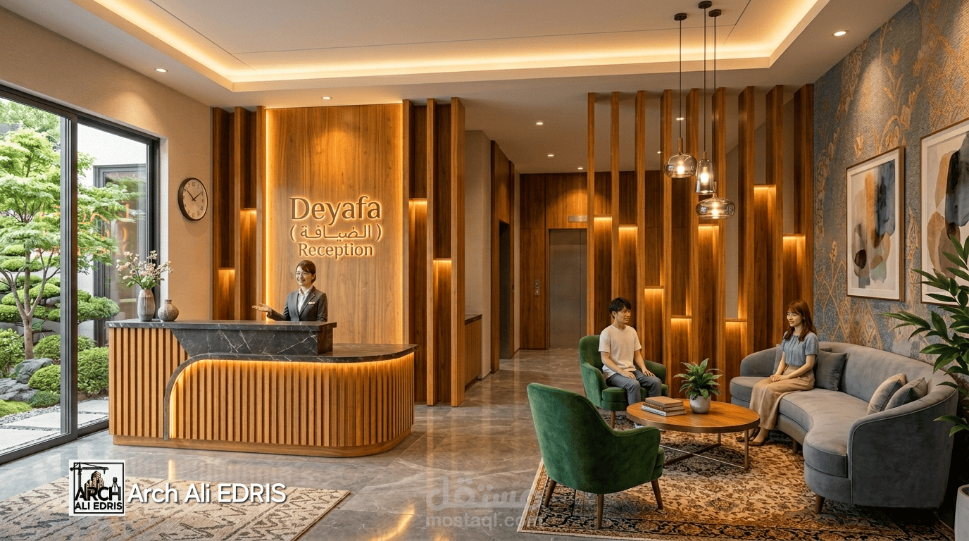 تصميم داخلي وتطوير استقبال فندق الضيافة