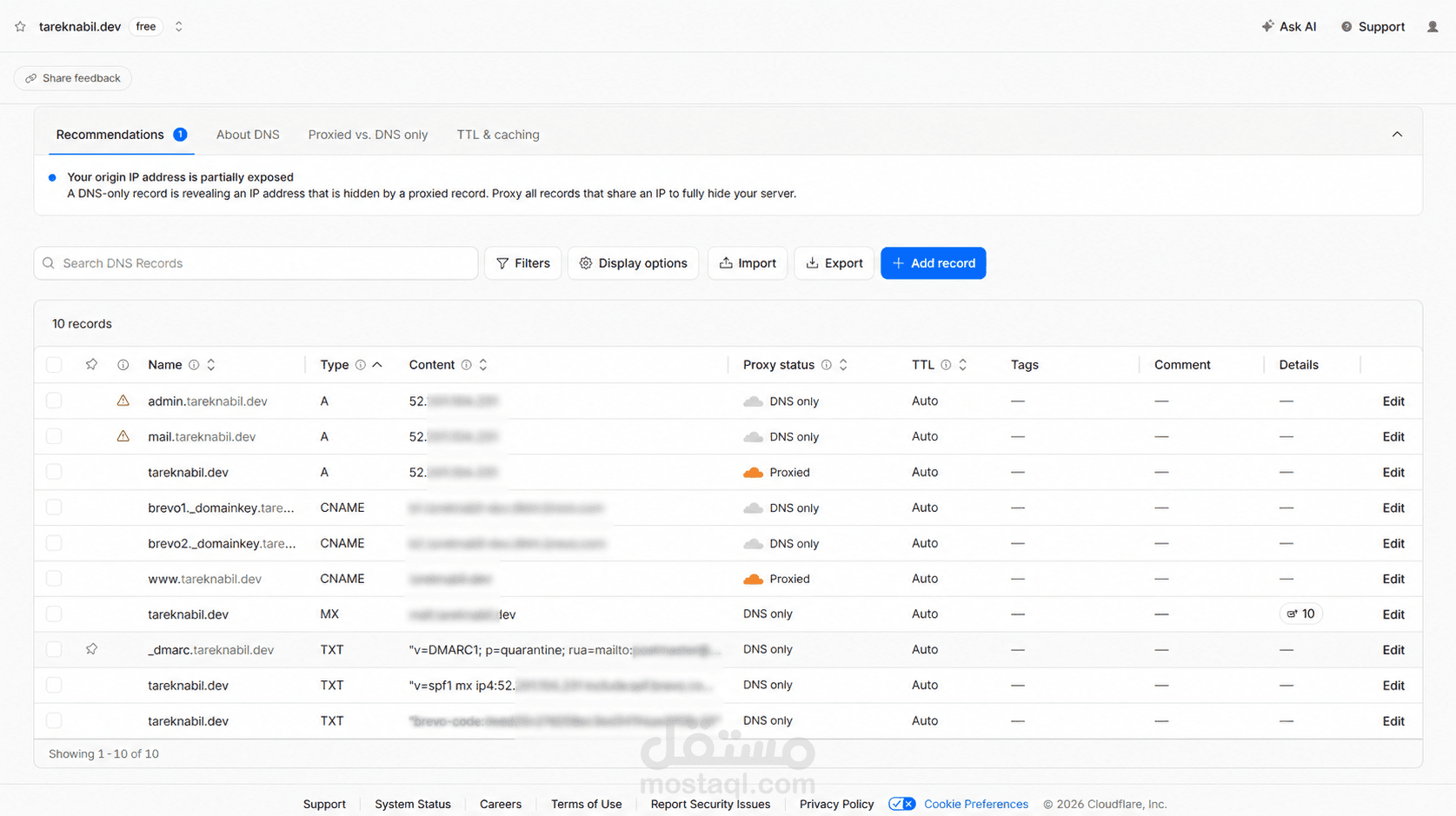 إدارة وتأمين بنية DNS والبريد الإلكتروني لدومين إنتاجي باستخدام Cloudflare وAWS، بما يشمل إعداد SPF وDKIM وDMARC وSSL وتحسين أمان وموثوقية خدمات البريد الإلكتروني.