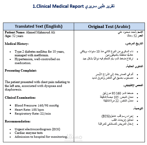 تقرير طبى سريري  Clinical Medical Report