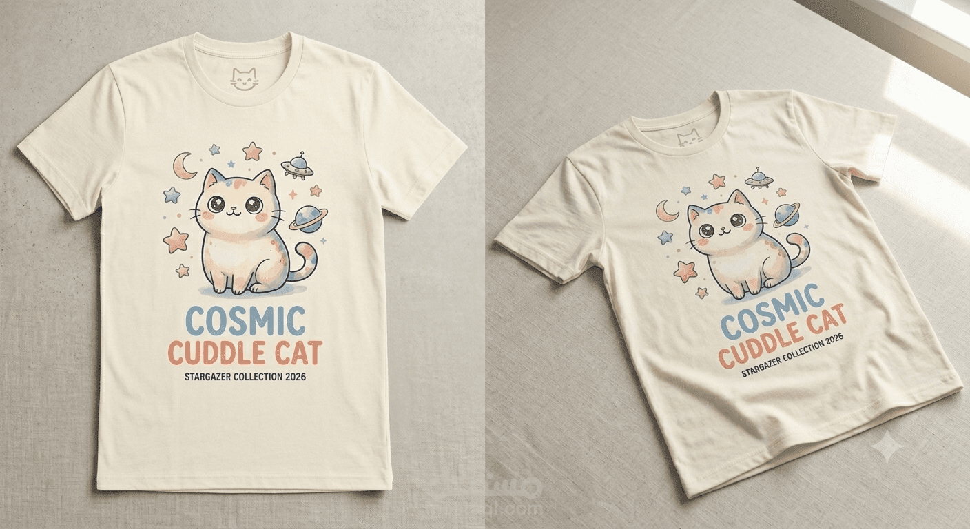 تصميم تيشرت عصري ومبتكر بالذكاء الاصطناعي - Cosmic Cuddle Cat
