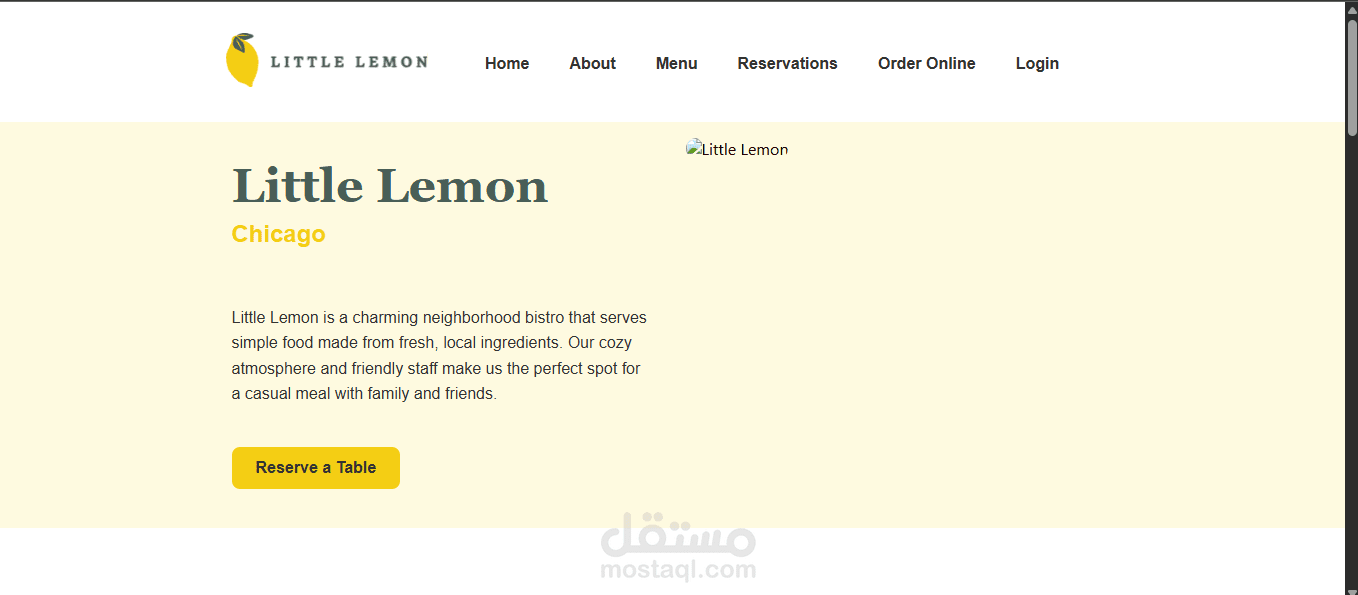 تطوير موقع مطعم "Little Lemon" باستخدام React.js - نظام حجز وطلب أونلاين