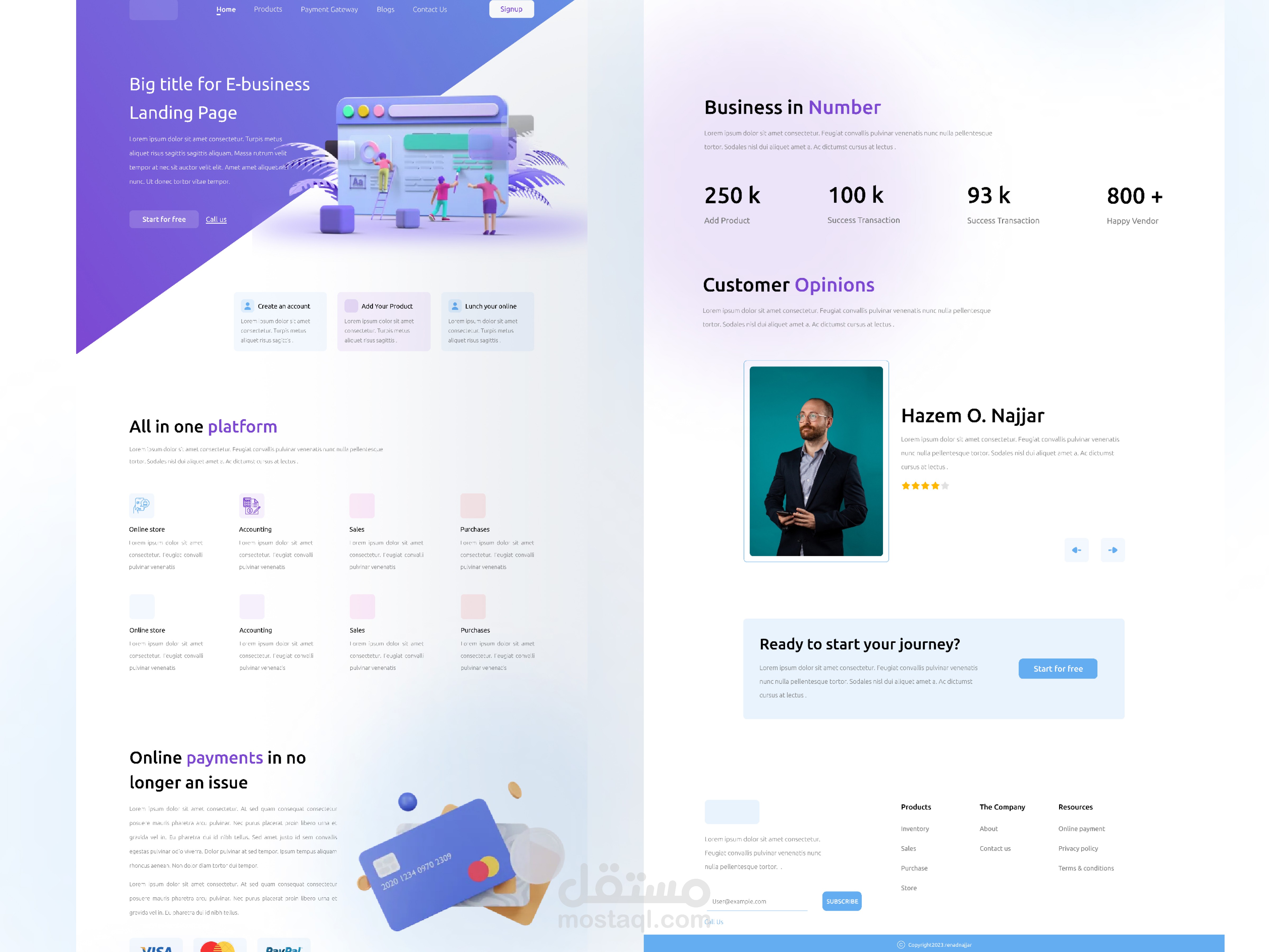 تصميم صفحة هبوط إبداعية لمنصات التجارة الإلكترونية (E-Business Landing Page)
