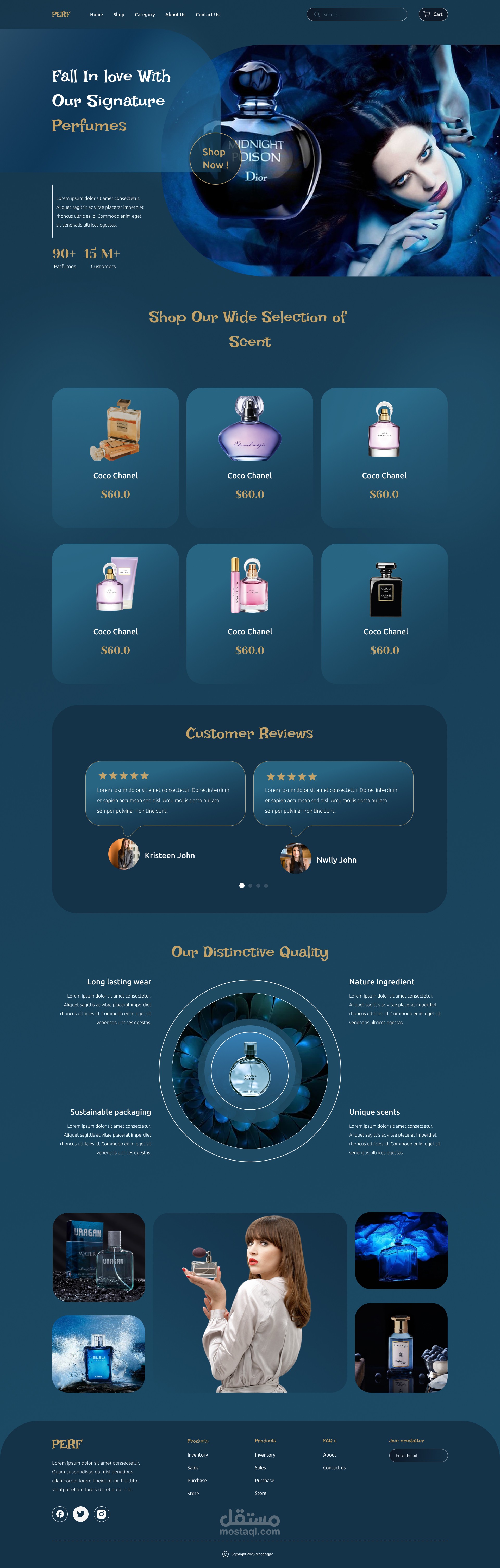تصميم صفحة هبوط فاخرة لمتجر عطور (Luxury Perfume Landing Page - Dark UI)