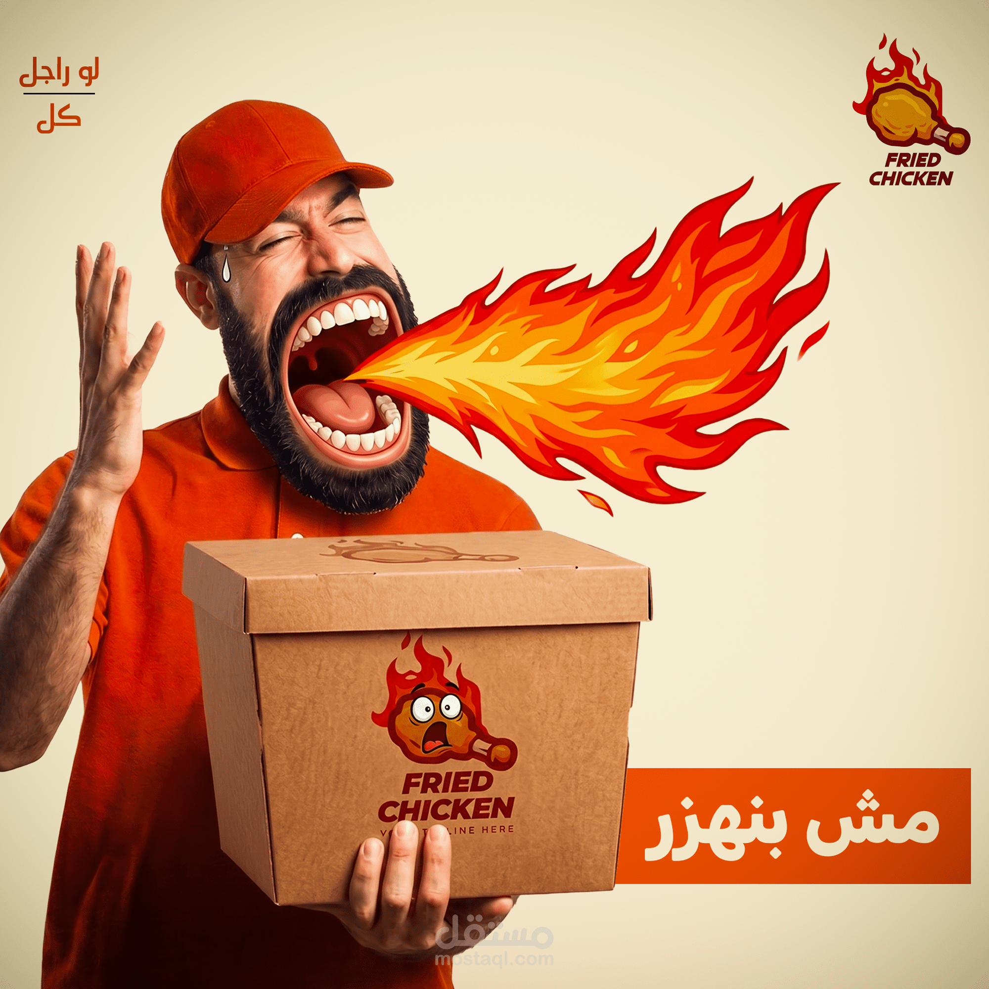 حملة إعلانية لمطعم (fried chicken) حار - تحدي "لو راجل كل"