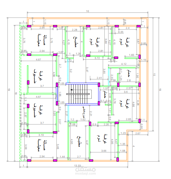 كروكي معماري (مسقط أفقي ) لمنزل بمساحة 280 متر مربع