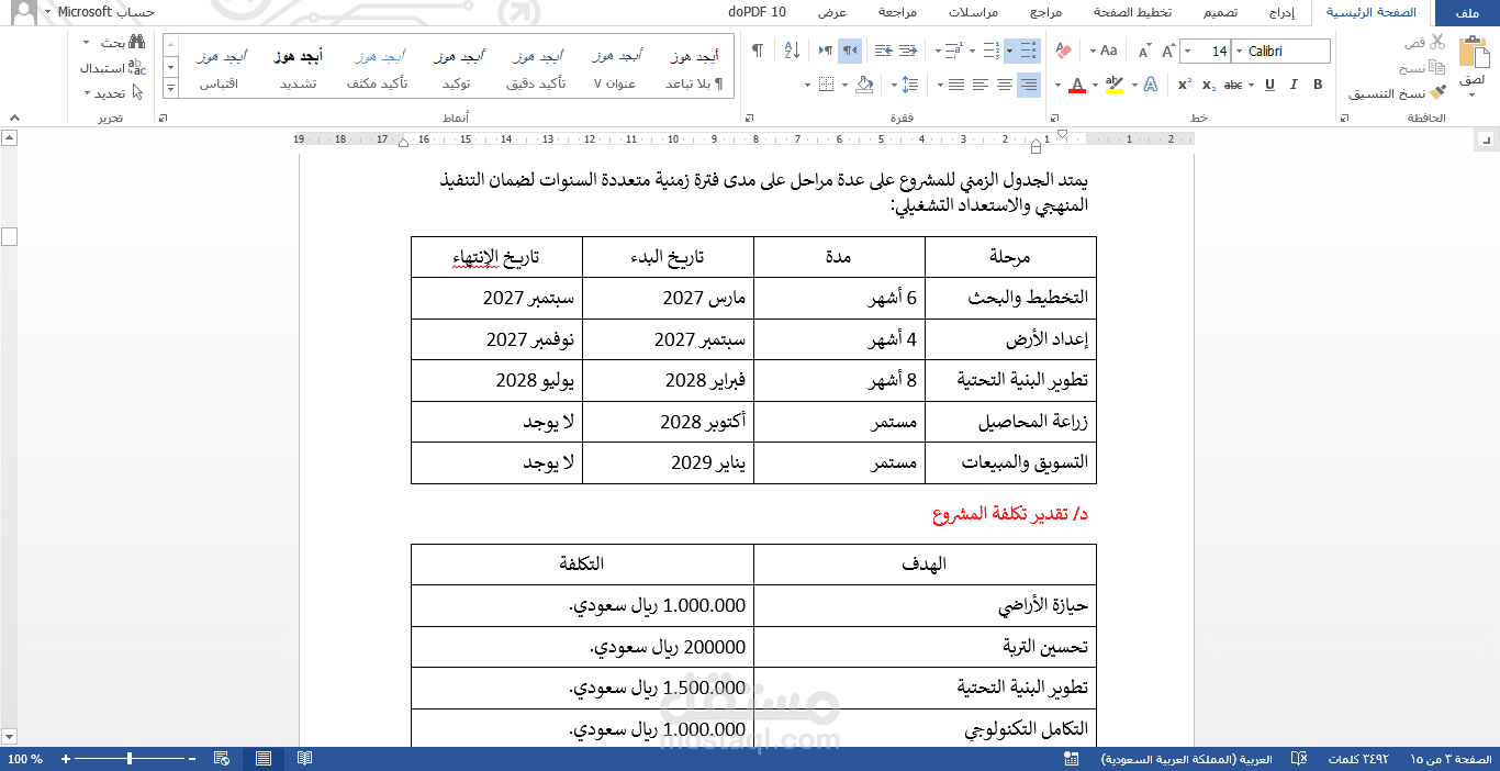 اعداد دراسة جدوى لمؤسسة زراعية