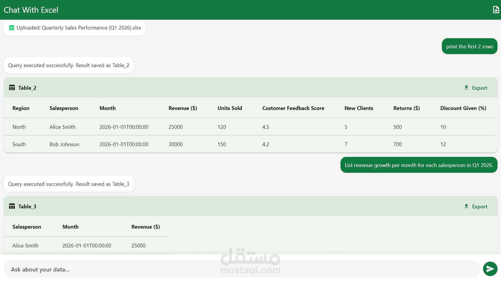 Chatting with excel files in natural language
