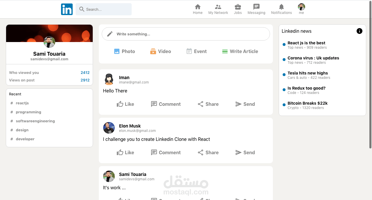 Linkedin Clone with React & Firebase
