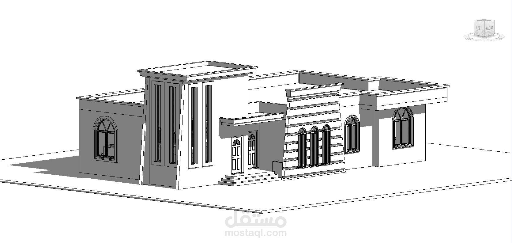 نمذجة المخططات المعمارية لتصميم فيلا أرضية