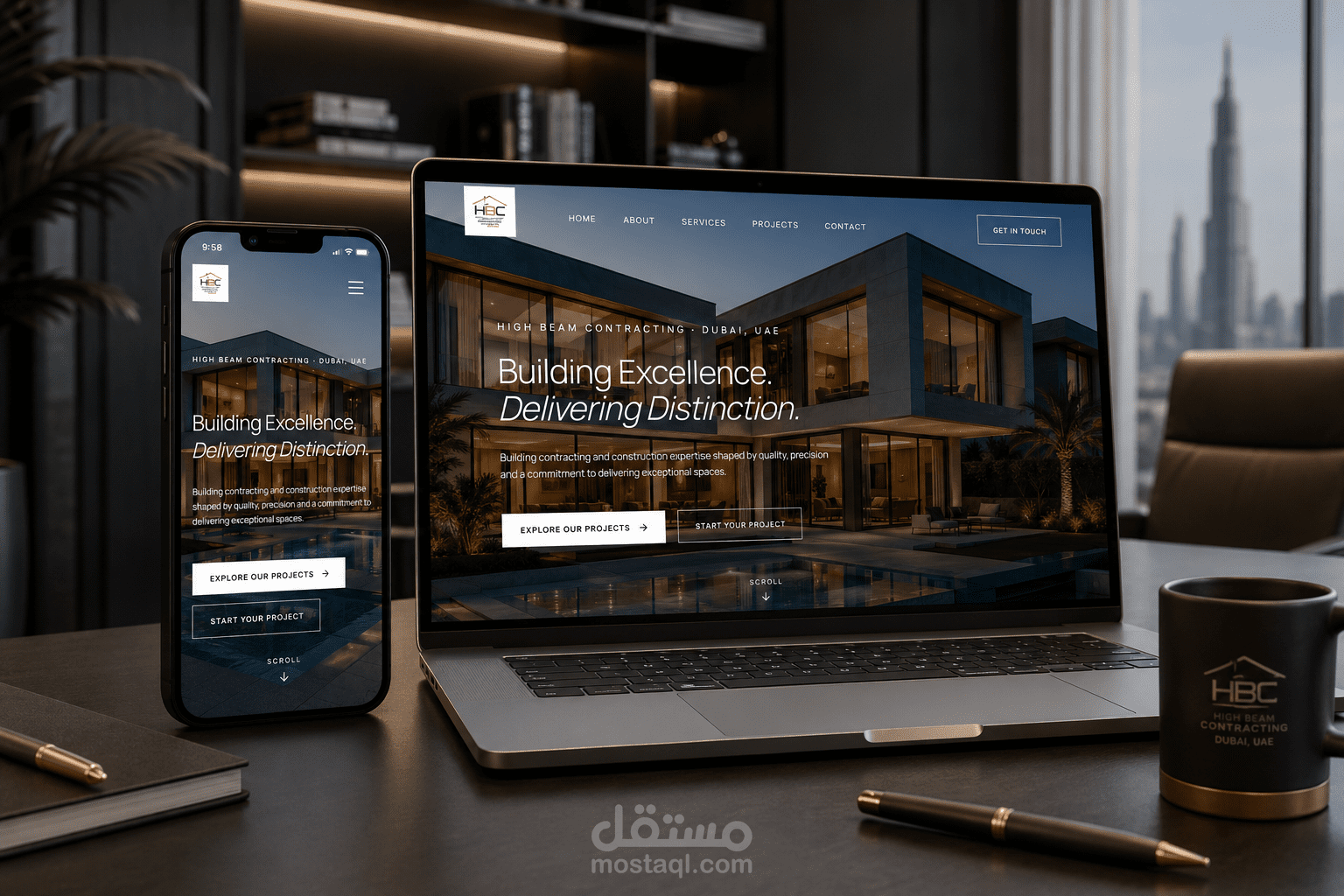 تطوير موقع مخصص من الصفر (Custom) لشركة مقاولات وإنشاءات كبرى - يدعم اللغتين