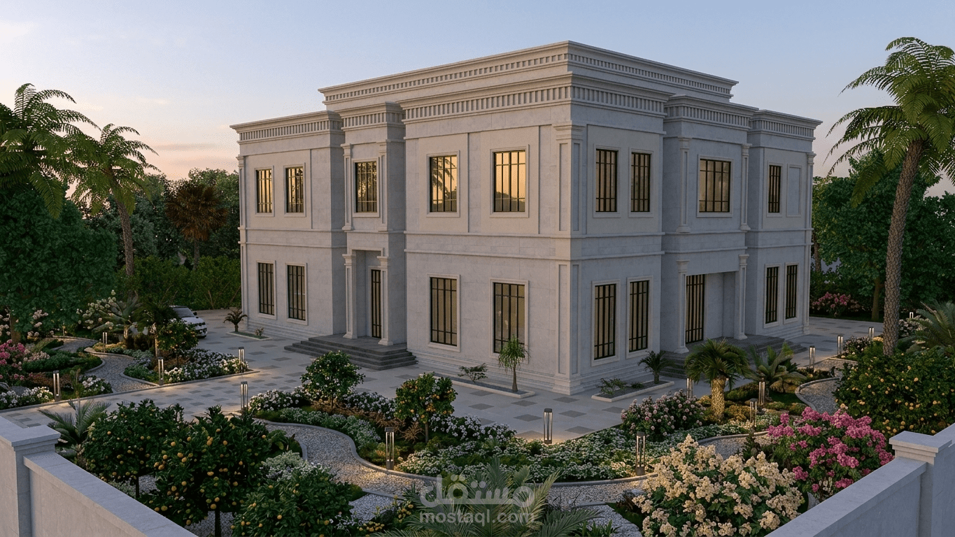 إظهار  معماري خارجي لفيلا (ارضي و اول و بنت هاوس)