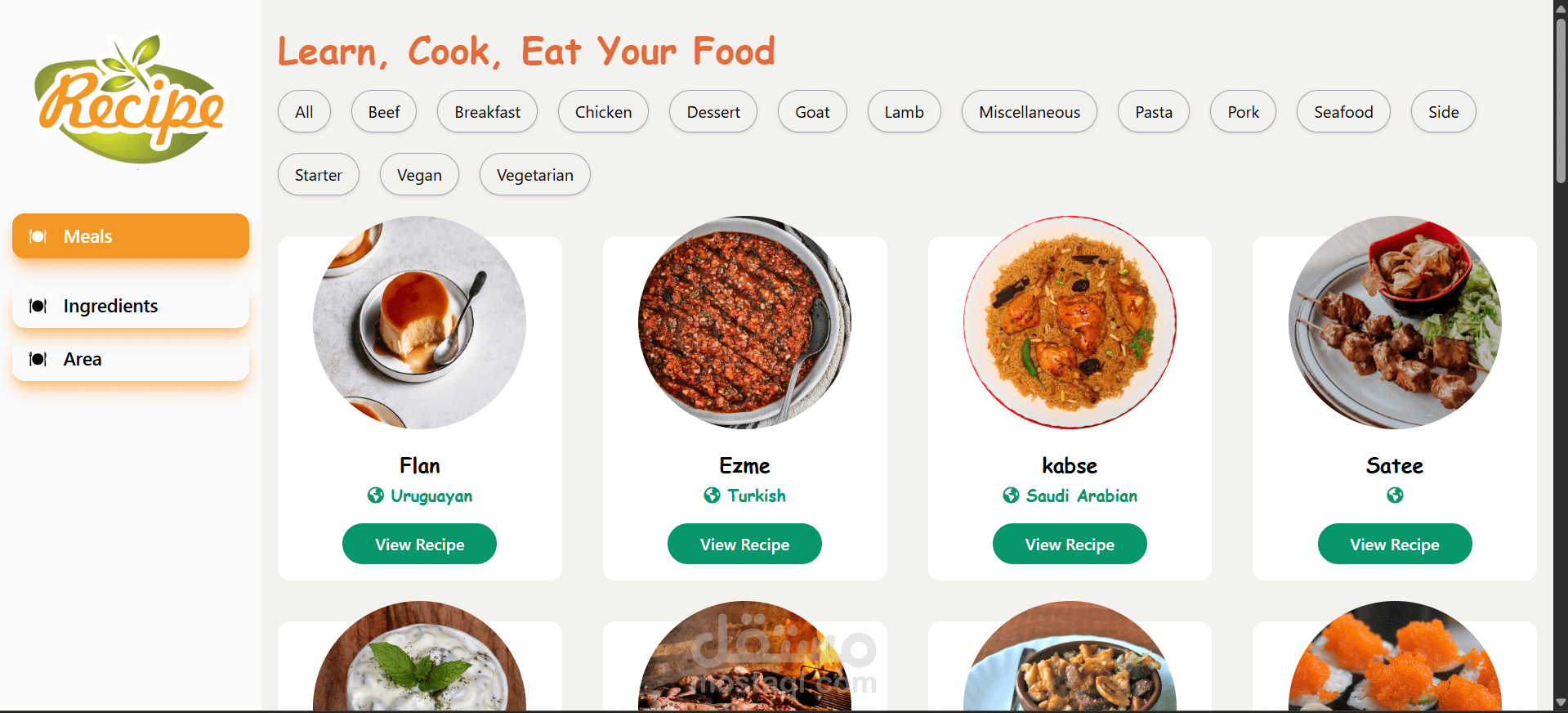 Meals & Recipes Application