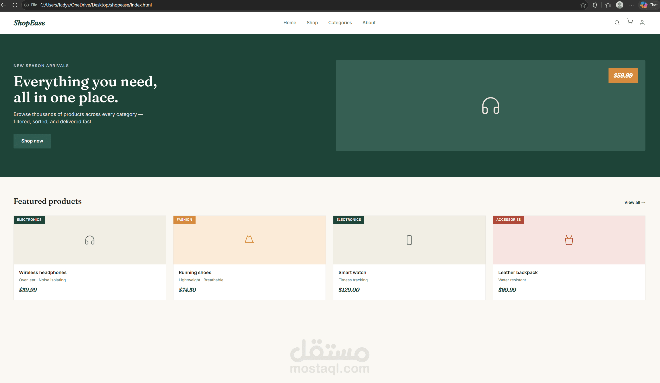 ShopEase – Modern E-Commerce Website UI/UX