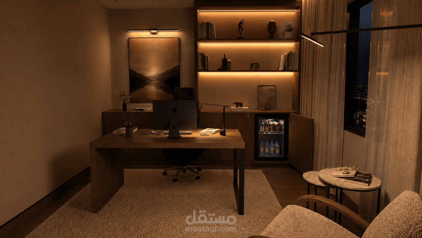 تصميم داخلي لمكتب منزلي مودرن | 3D Interior Design & Rendering