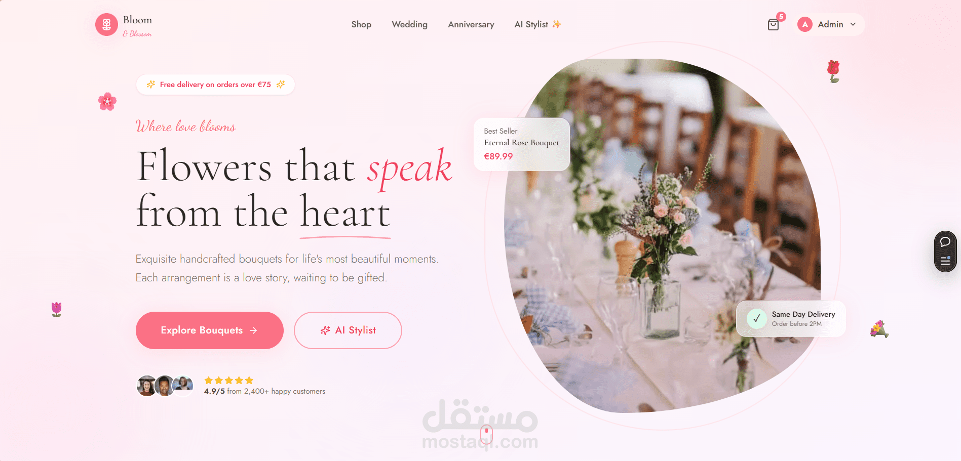 Bloom & Blossom — منصة تجارة إلكترونية متكاملة لبيع الزهور (Next.js)