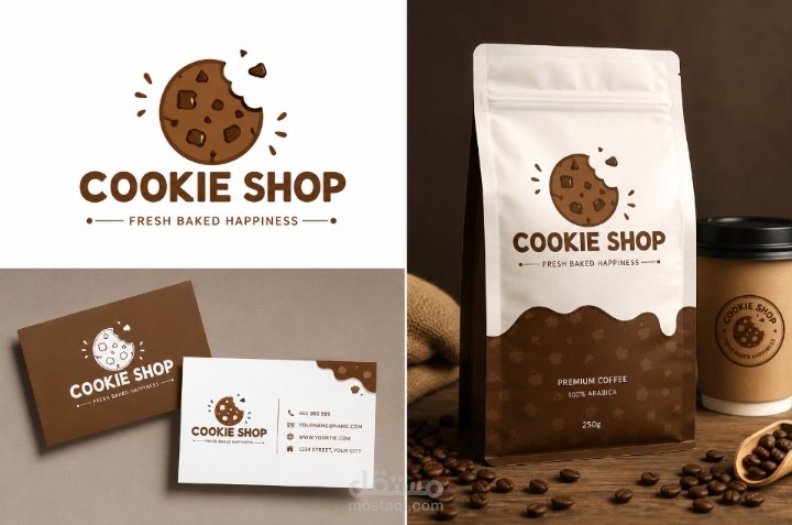 تصميم هوية بصرية متكاملة لعلامة تجارية (Cookie Shop)