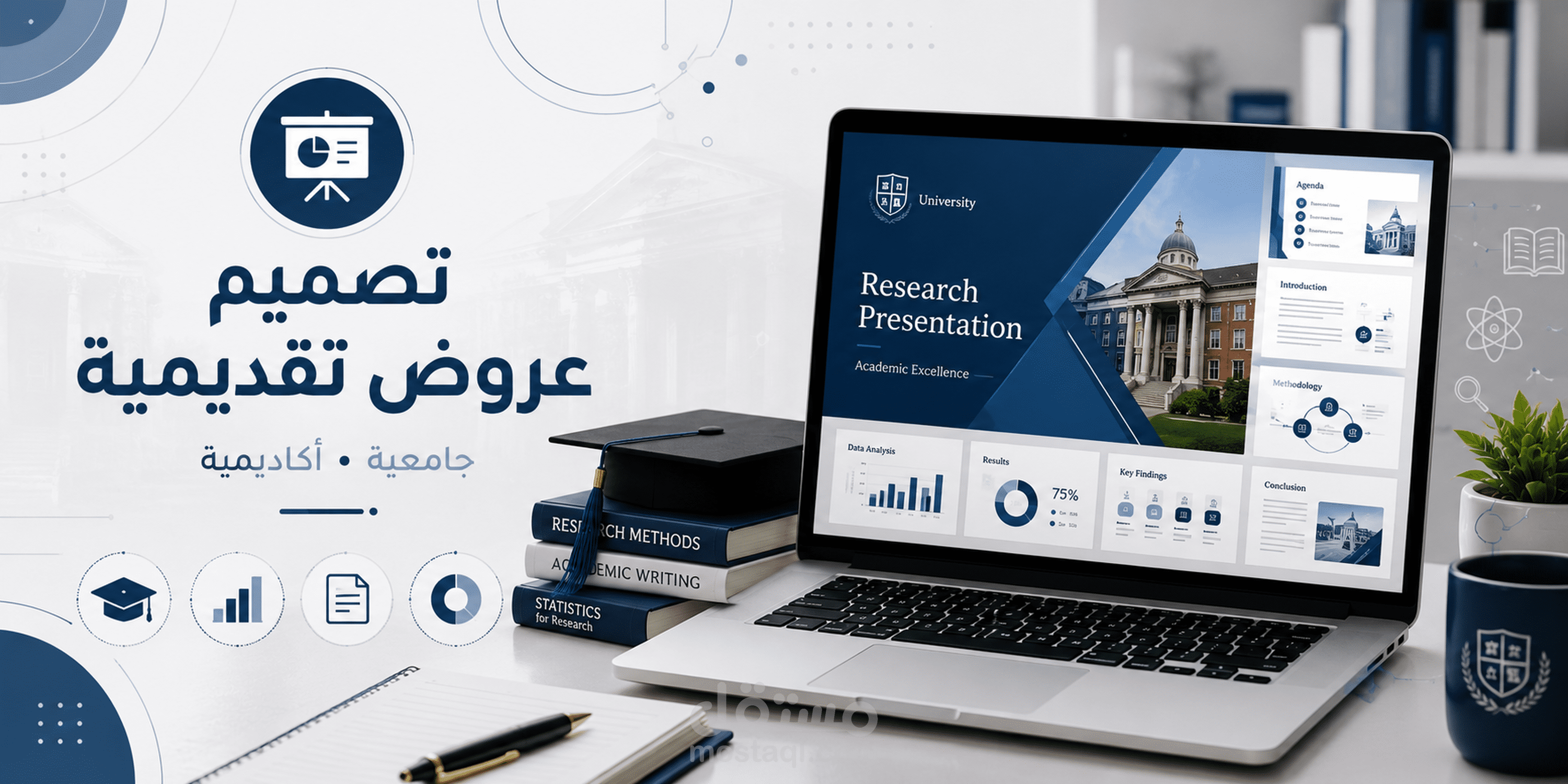 تصميم عرض تقديمي PowerPoint احترافي لمادة جامعية أو مشروع تخرج