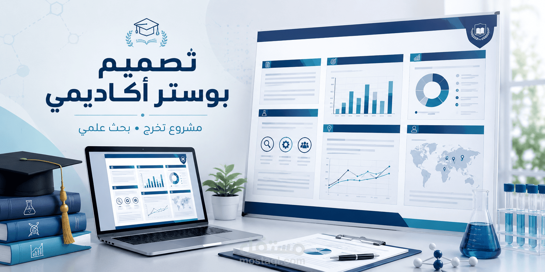 تصميم بوستر أكاديمي احترافي لمشروع تخرج أو ورقة بحثية