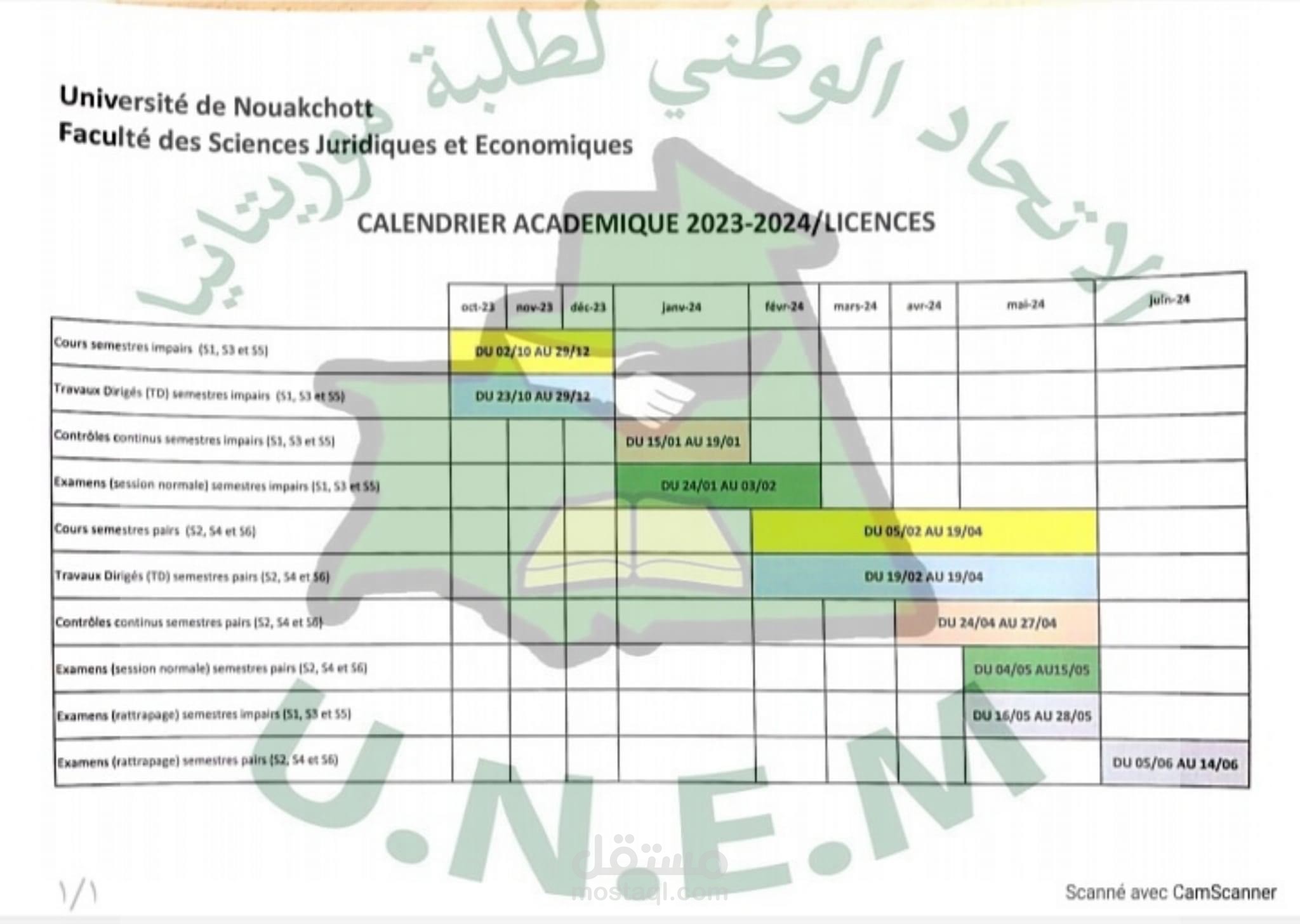 جدول العمل السنوي لجامعة انواكشوط العصرية