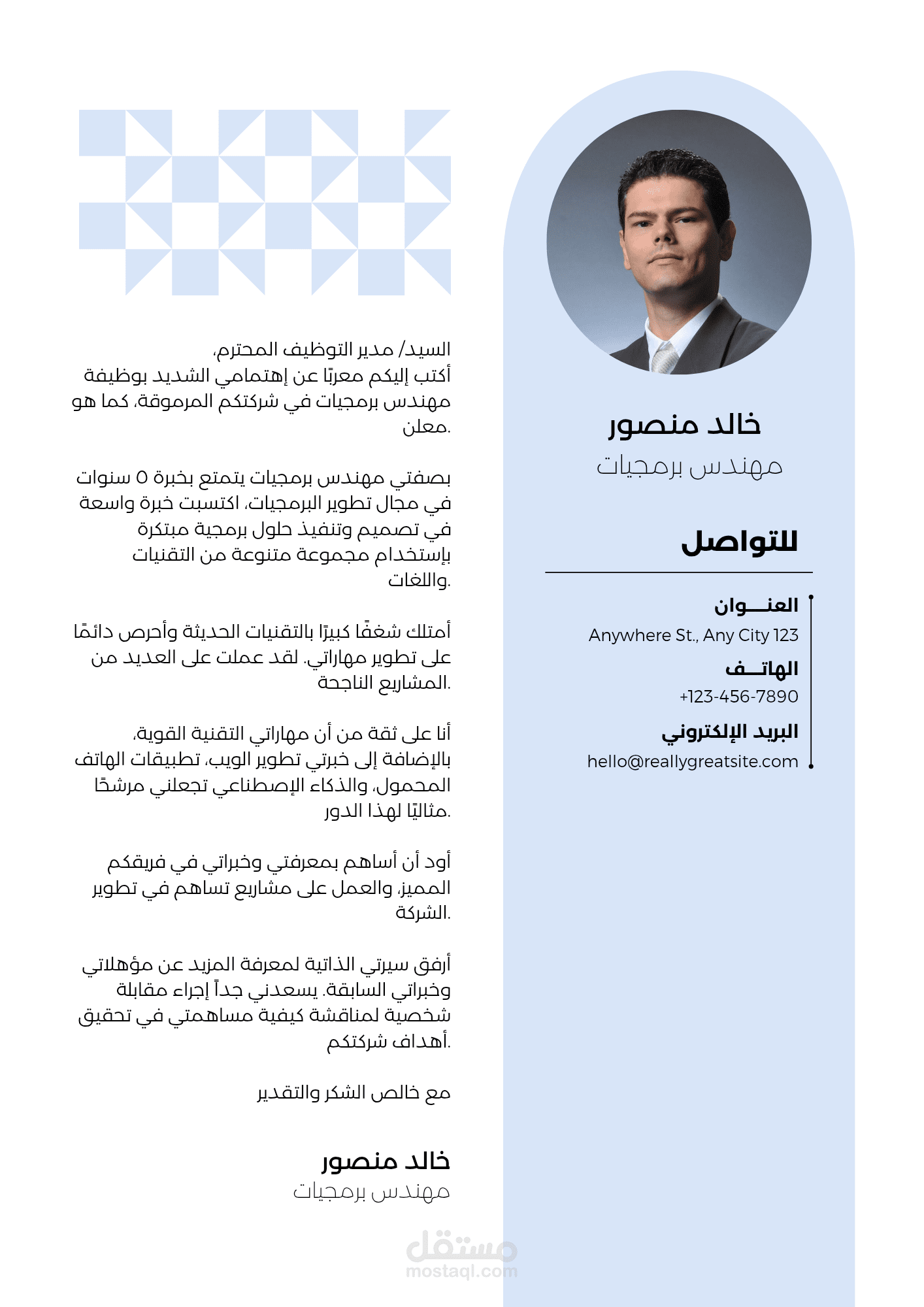تصميم سيرة ذاتية احترافية باللغة العربية المهندس برمجيات