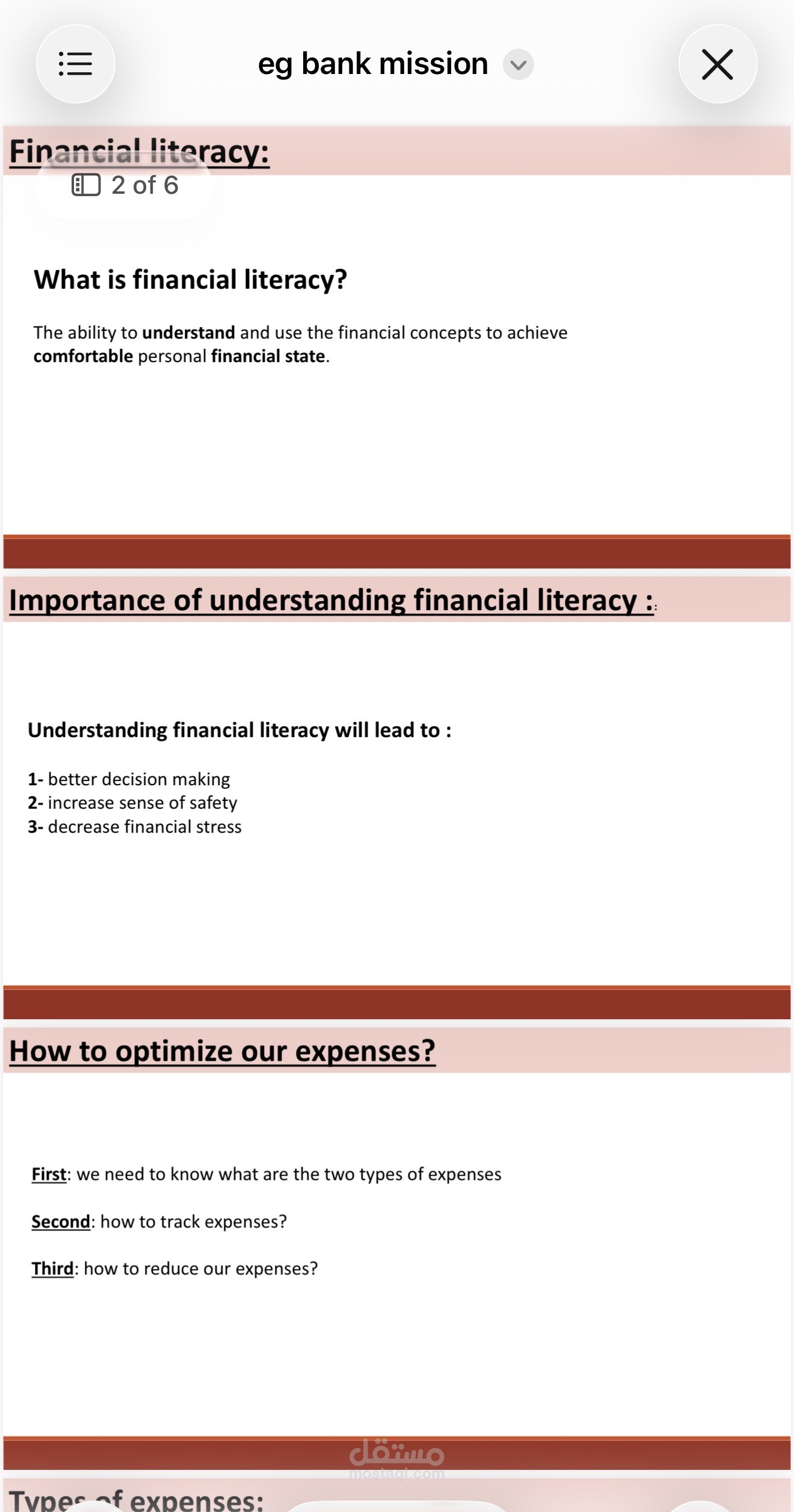Power point about financial literacy