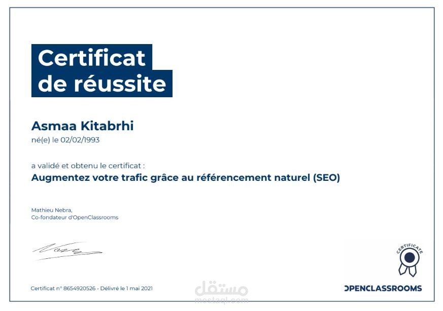 شهادة في تحسين الظهور في محركات البحث ( SEO )