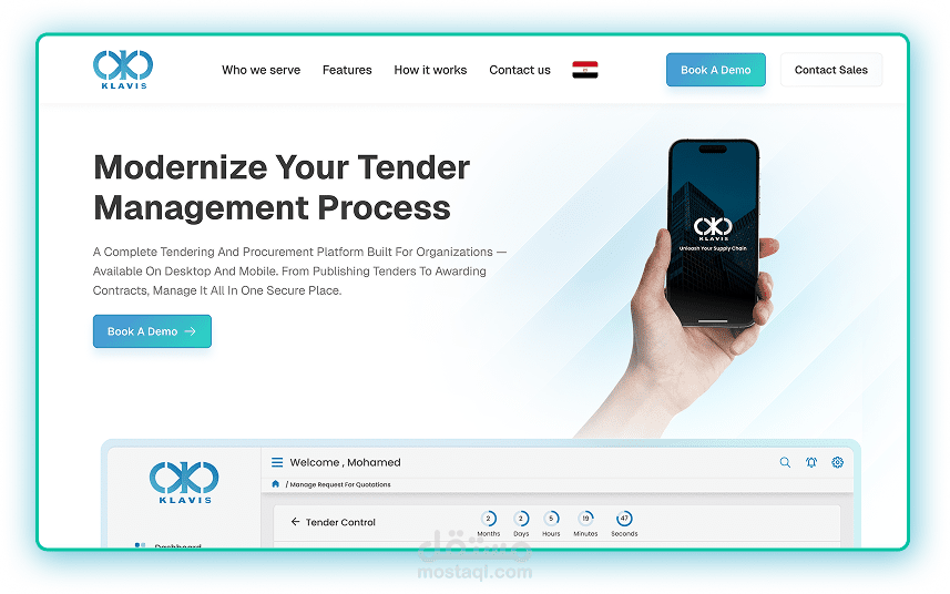 Klavis – Landing Page Design for Tender Management