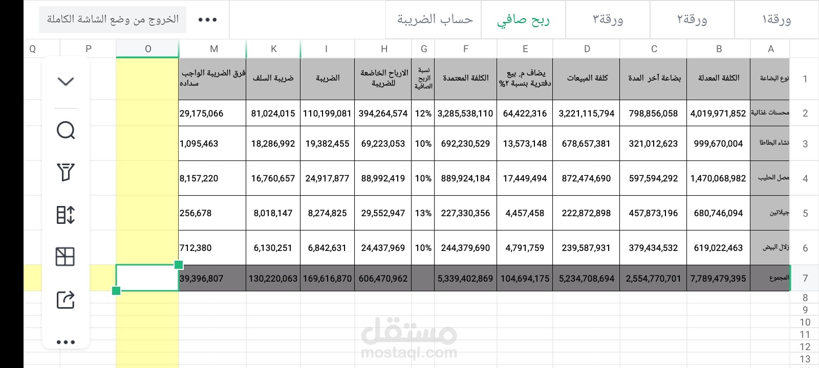 نموذج فحص ضريبي وحساب الفروقات المالية والربح الصافي