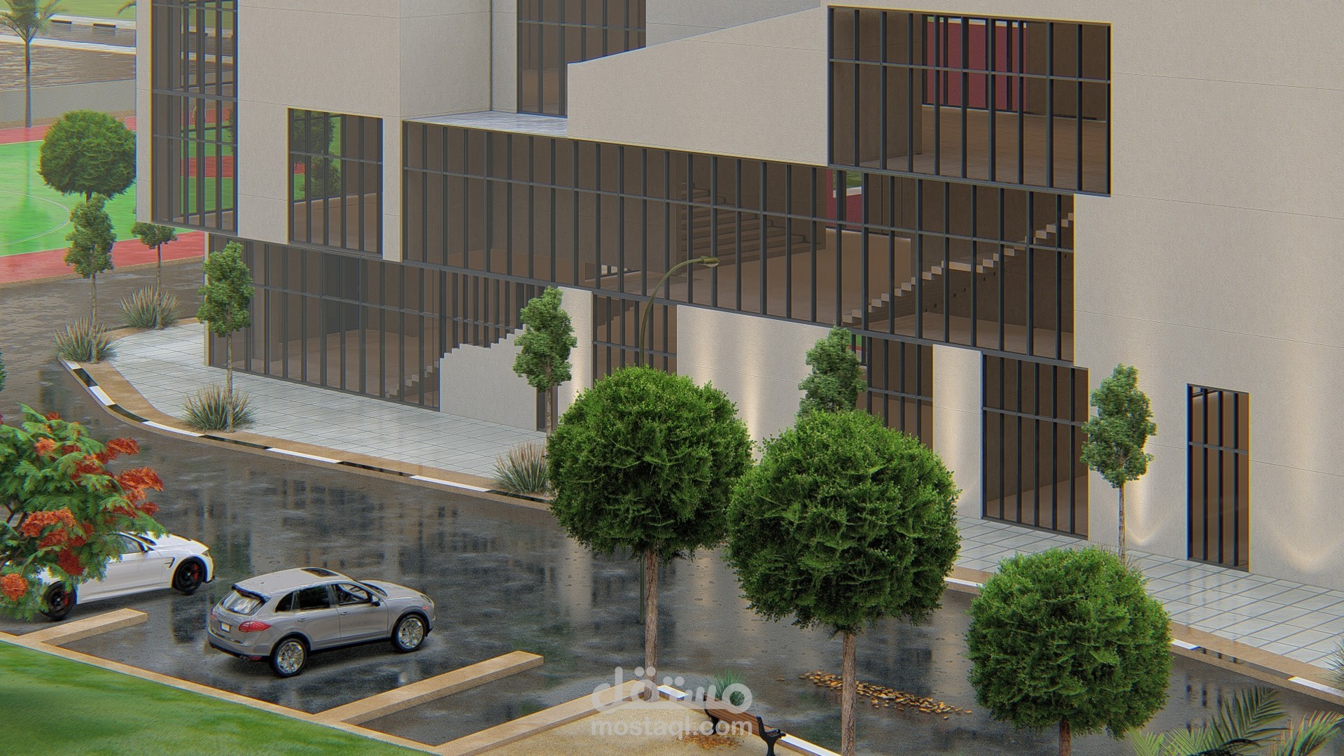تصميم مدرسة حديثة بأسلوب معماري معاصر باستخدام AutoCAD وSketchUp وLumion