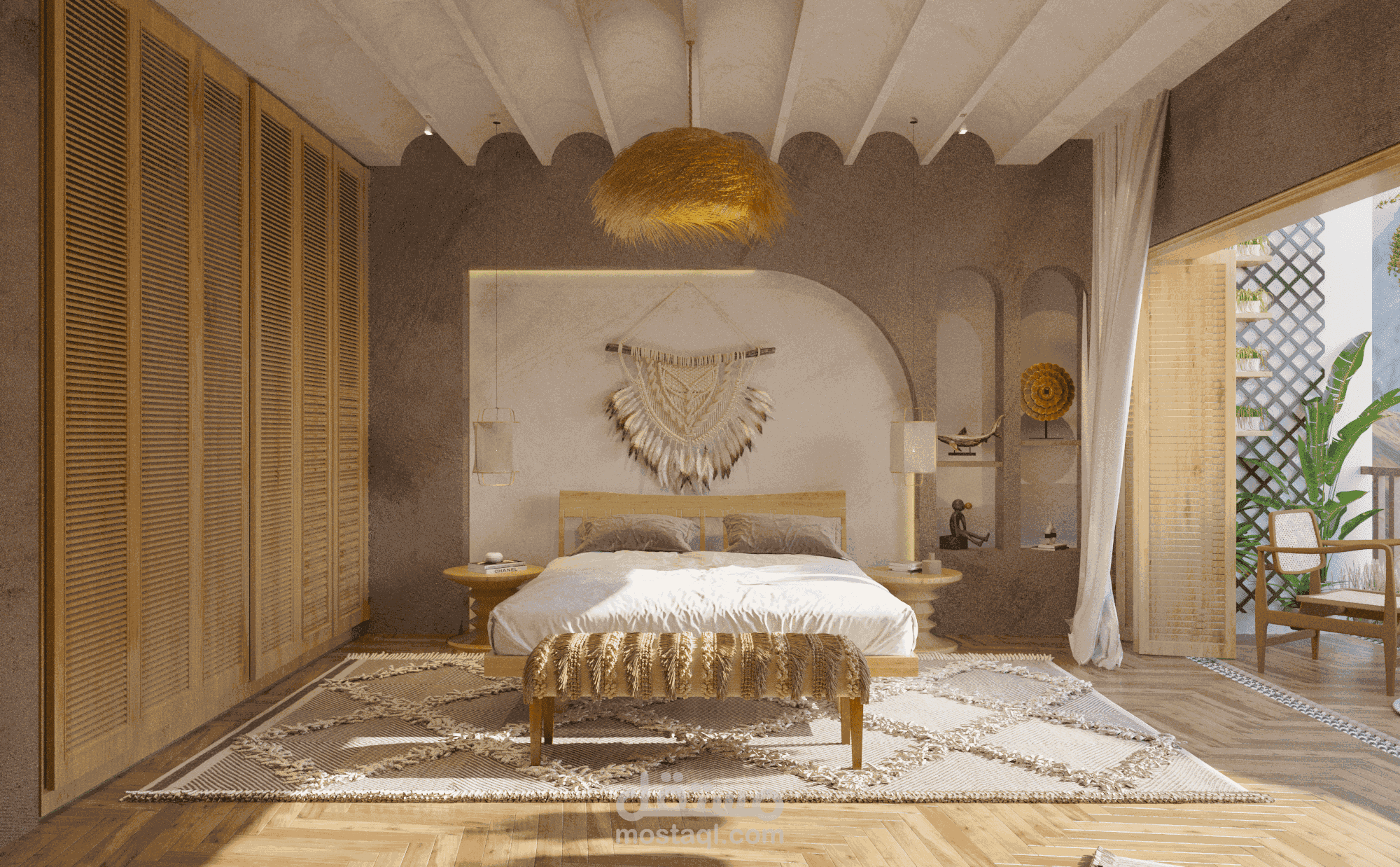 تصميم غرفة نوم ماستر بالطراز الريفي باستخدام SketchUp وLumion وAutoCAD