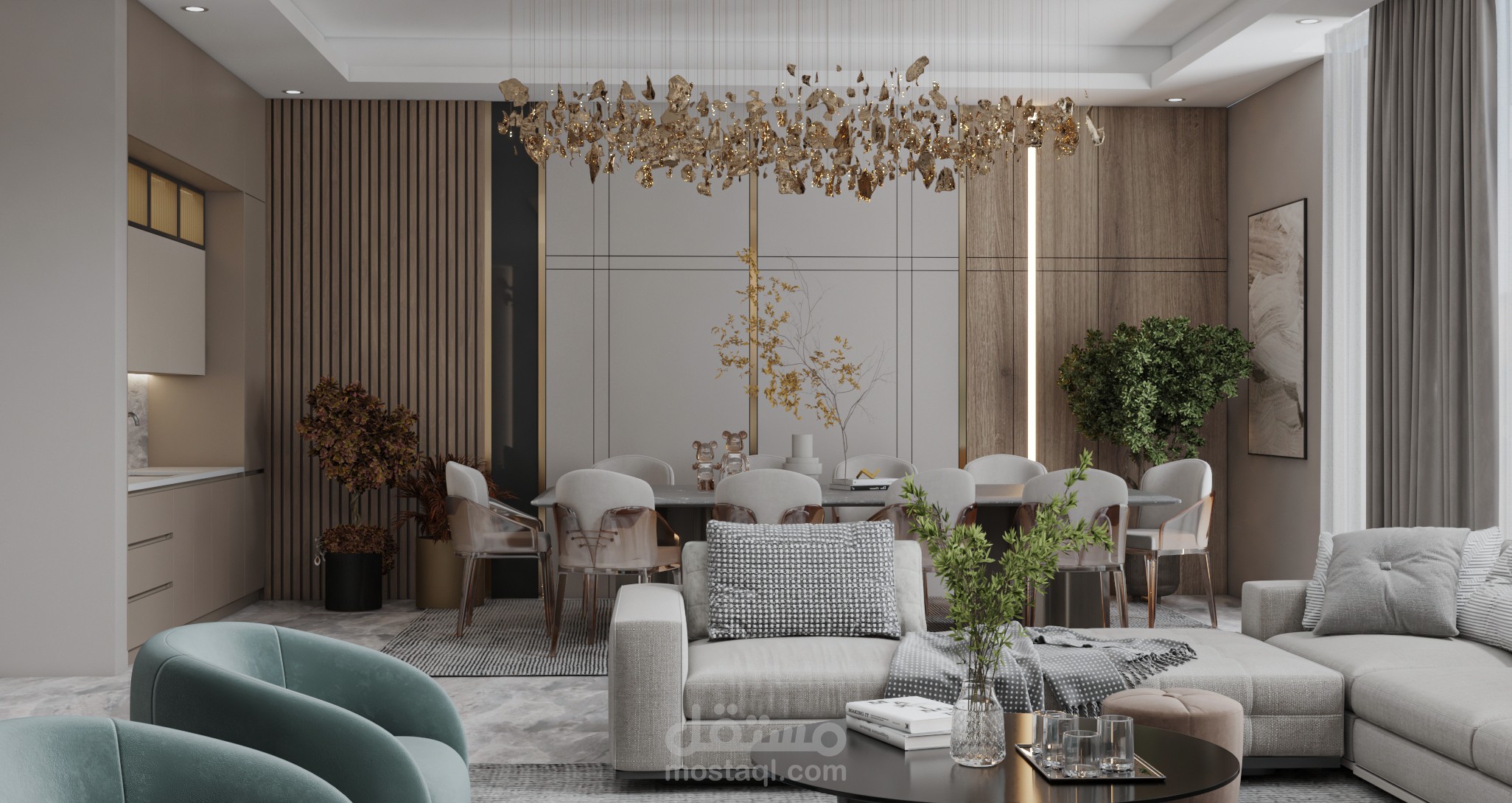 Modern Luxury Dining & Living Room Design - UAE