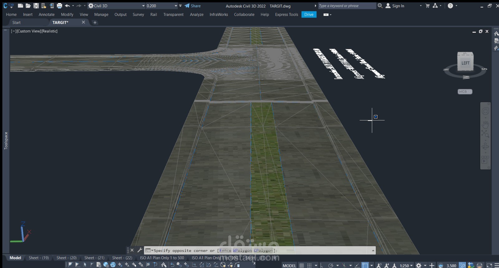 3D View of Road Intersection Designed in Autodesk Civil 3D