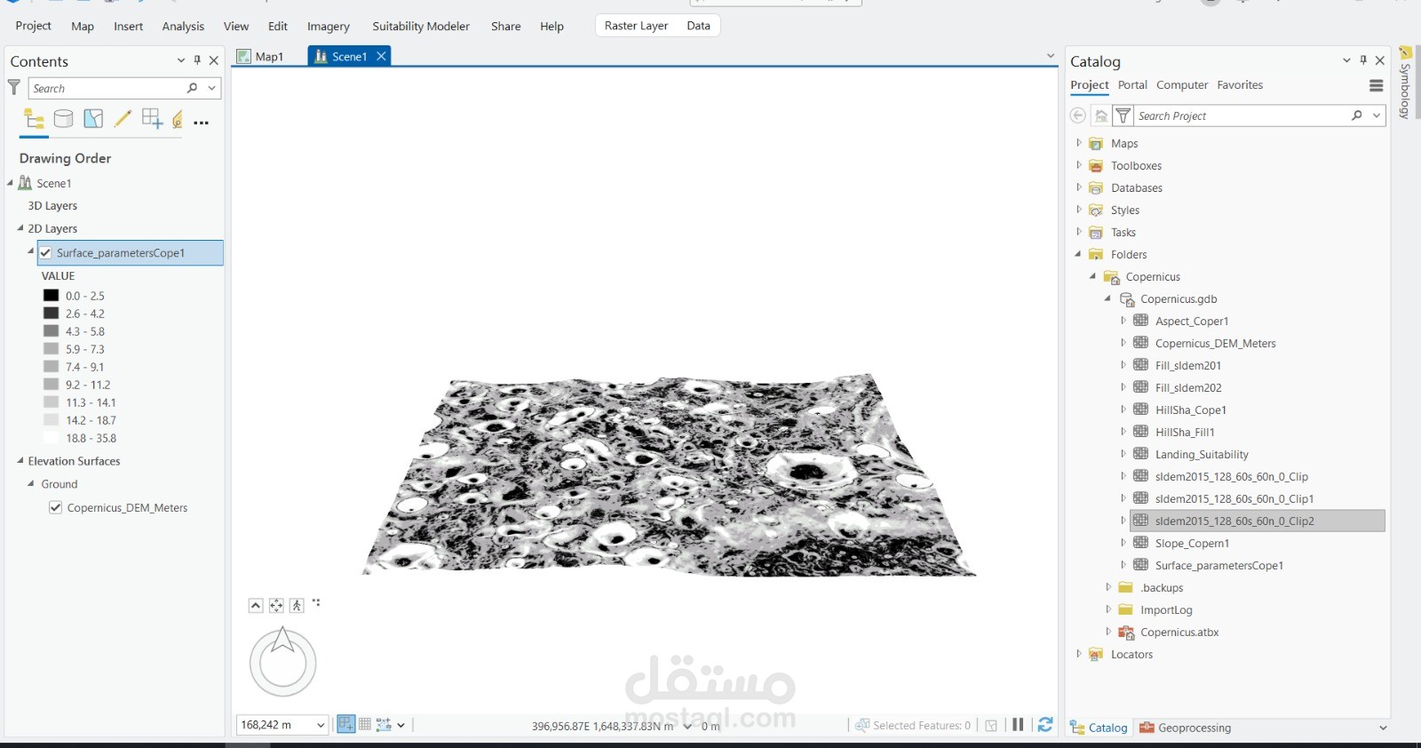 دراسة الملاءمة المكانية والتحليل الطبوغرافي الرقمي لفوهة كوبرنيكوس القمرية باستخدام ArcGIS Pro