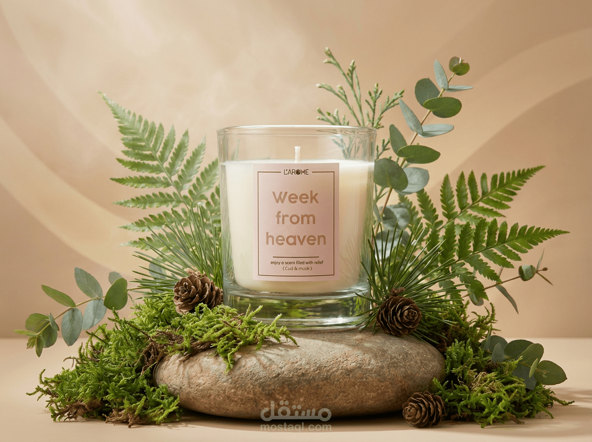 تصميم إعلان احترافي لشمعة عطرية مستوحاة من الطبيعة (Luxury Scented Candle Advertisement)