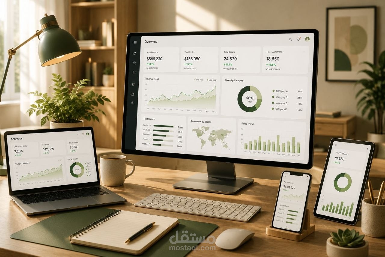 داشبورد تحليل مالي شامل على Power BI